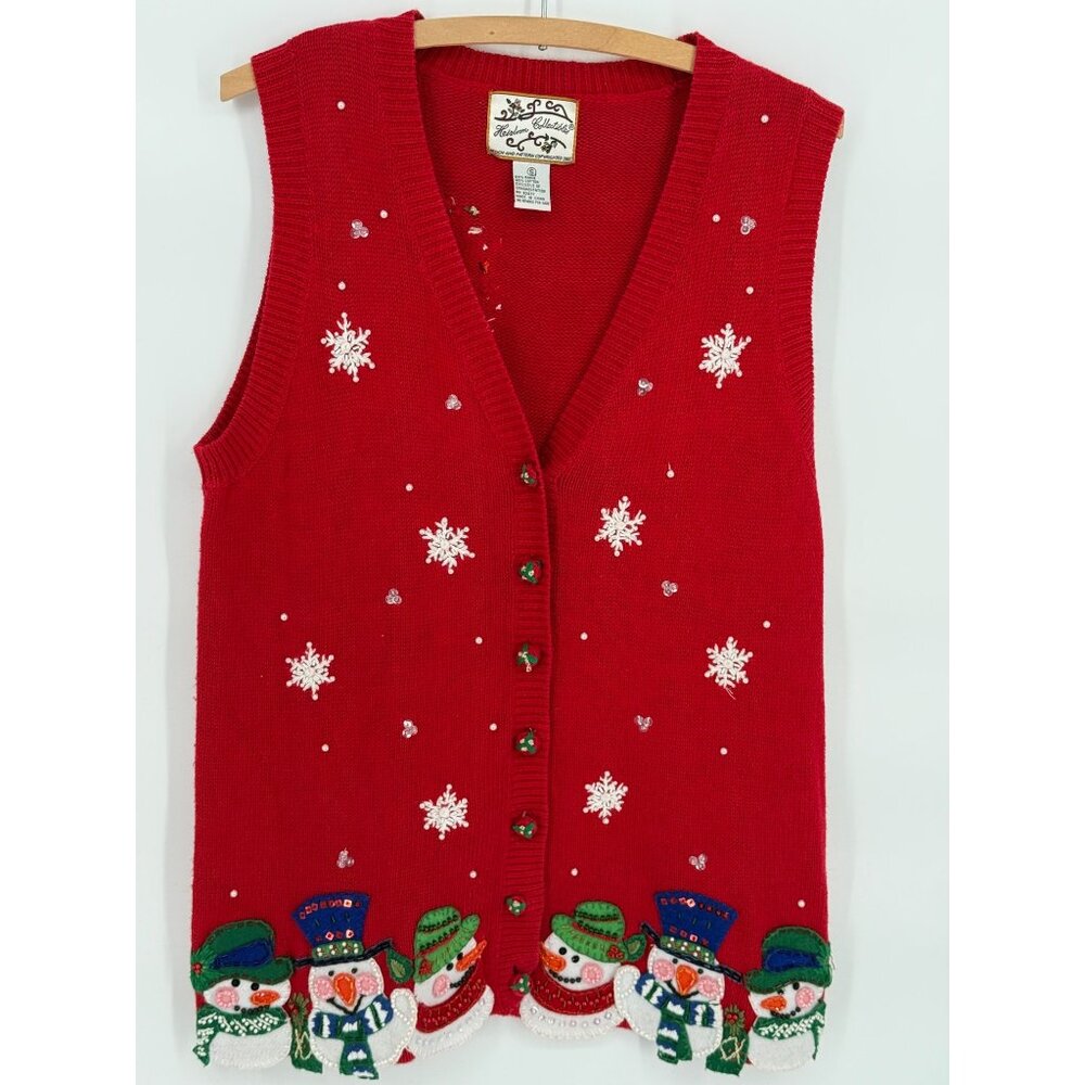 Heirloom Collectibles Red Knit Snowman & Snowflake Holiday Sweater Vest S